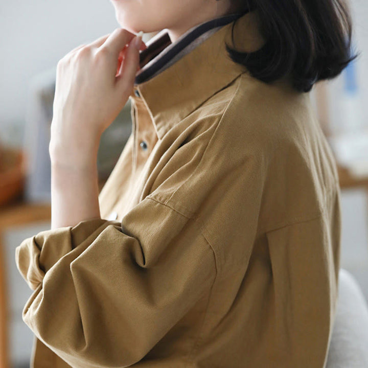 Buddha Stonesヴィンテージ カジュアル ピュアカラー ラペル レディース コットンジャケット ポケット付き - image 5