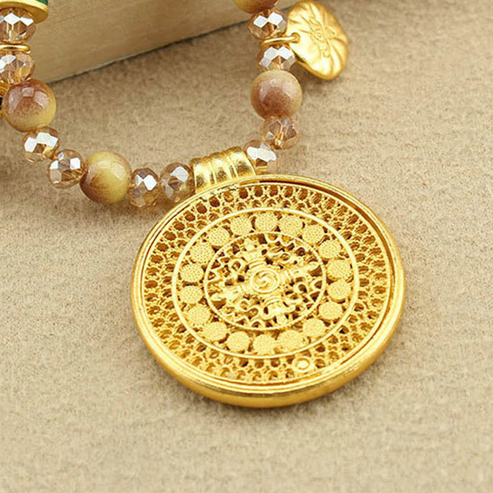 Buddha Stonesチベット蓮ラウンドプレートゴールデンタイガーアイビーズネックレスペンダント - image 13