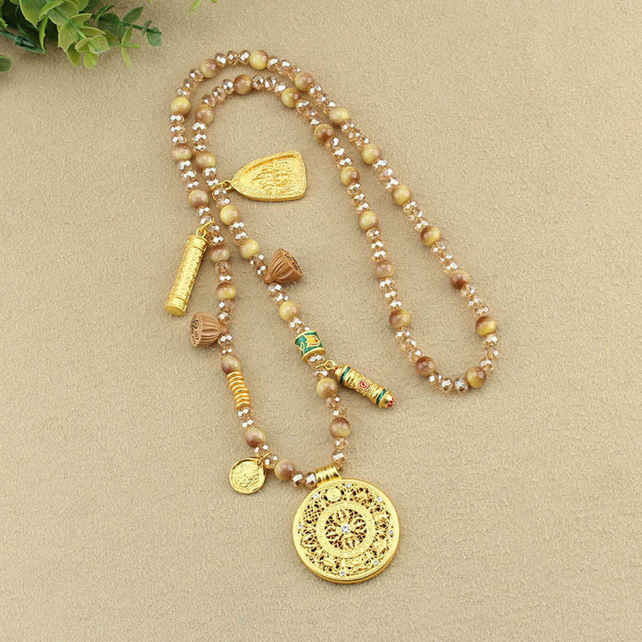 Buddha Stonesチベット蓮ラウンドプレートゴールデンタイガーアイビーズネックレスペンダント - image 10