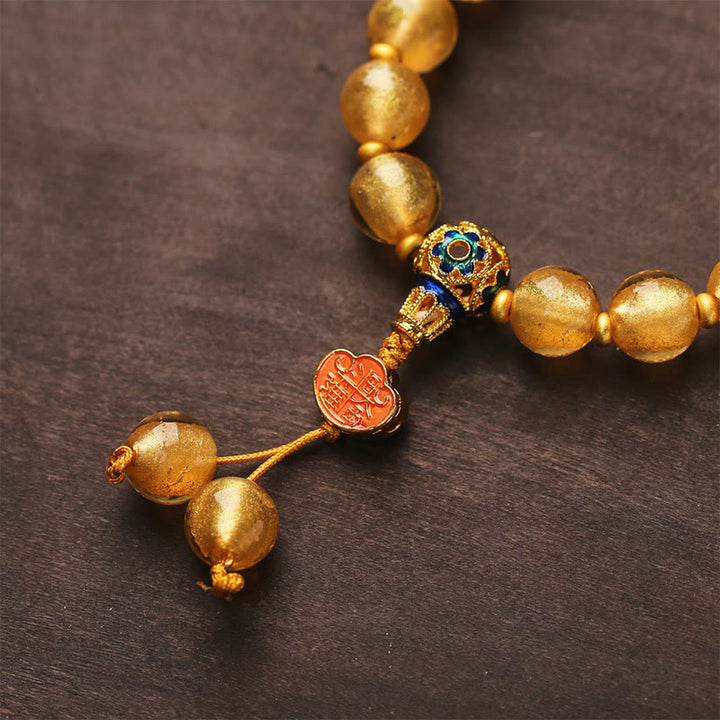 Buddha Stones金箔六里ガラスビーズ如意金塊幸運繁栄ブレスレット - image 6