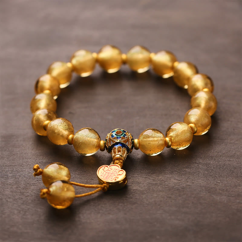 Buddha Stones金箔六里ガラスビーズ如意金塊幸運繁栄ブレスレット - image 2