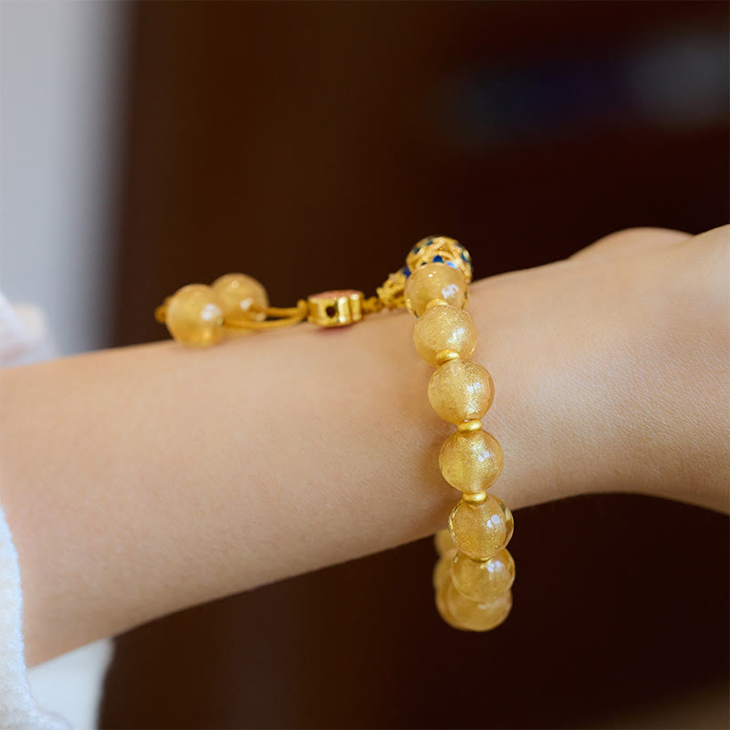 Buddha Stones金箔六里ガラスビーズ如意金塊幸運繁栄ブレスレット - image 5