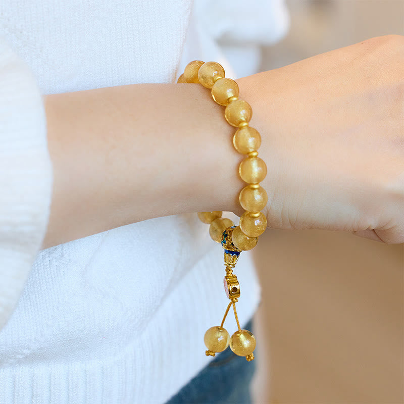 Buddha Stones金箔六里ガラスビーズ如意金塊幸運繁栄ブレスレット - image 9
