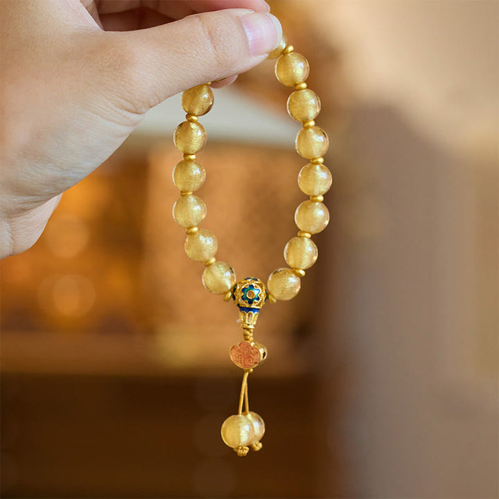 Buddha Stones金箔六里ガラスビーズ如意金塊幸運繁栄ブレスレット - image 7