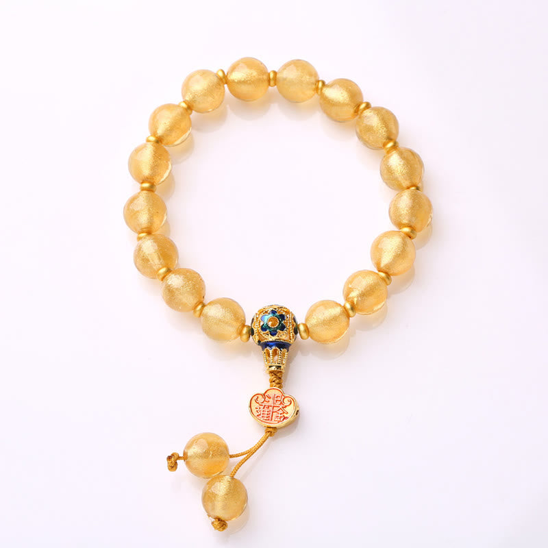 Buddha Stones金箔六里ガラスビーズ如意金塊幸運繁栄ブレスレット - image 8