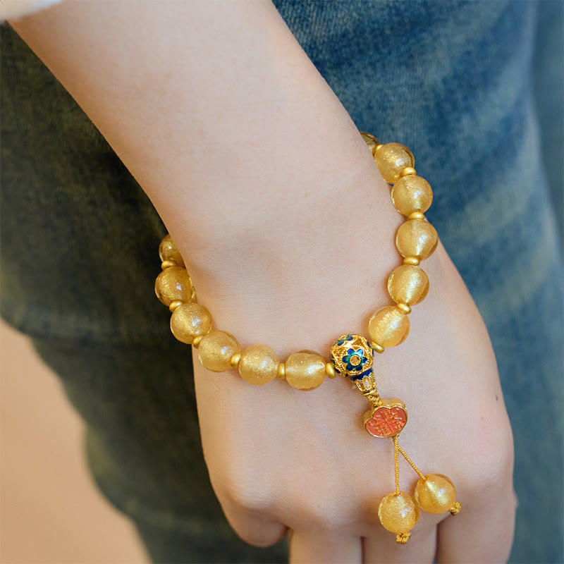 Buddha Stones金箔六里ガラスビーズ如意金塊幸運繁栄ブレスレット - image 4