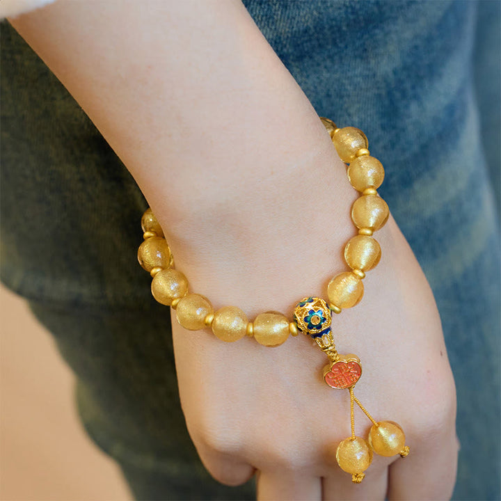 Buddha Stones金箔六里ガラスビーズ如意金塊幸運繁栄ブレスレット - image 4