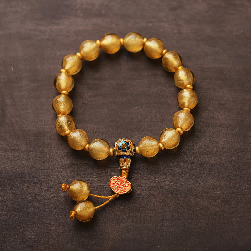 Buddha Stones金箔六里ガラスビーズ如意金塊幸運繁栄ブレスレット - image 3