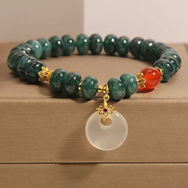 Buddha Stonesブルー翡翠ビーズ平和のお守りチャーム豊かさブレスレット - 翡翠（手首周り：15～16cm） - image 1