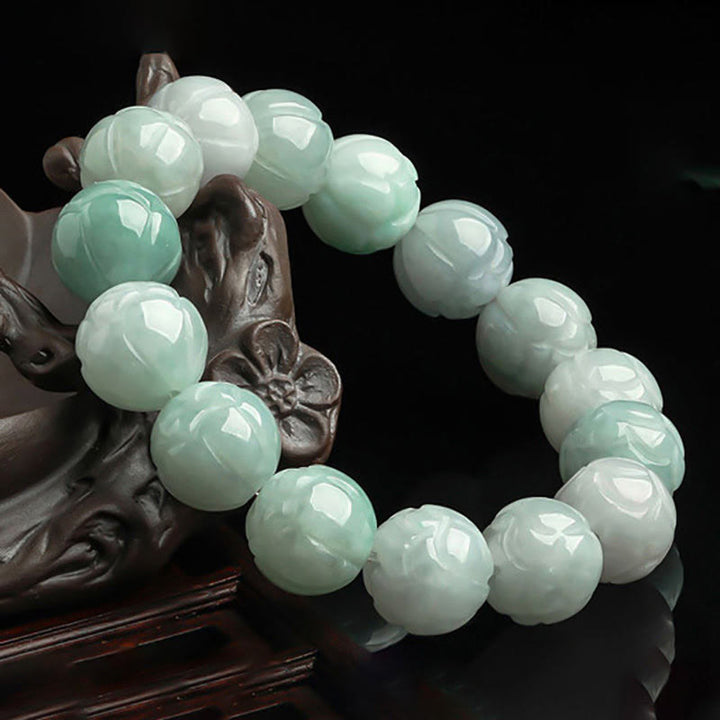 Buddha Stones天然翡翠蓮彫刻豊かさブレスレット - image 2