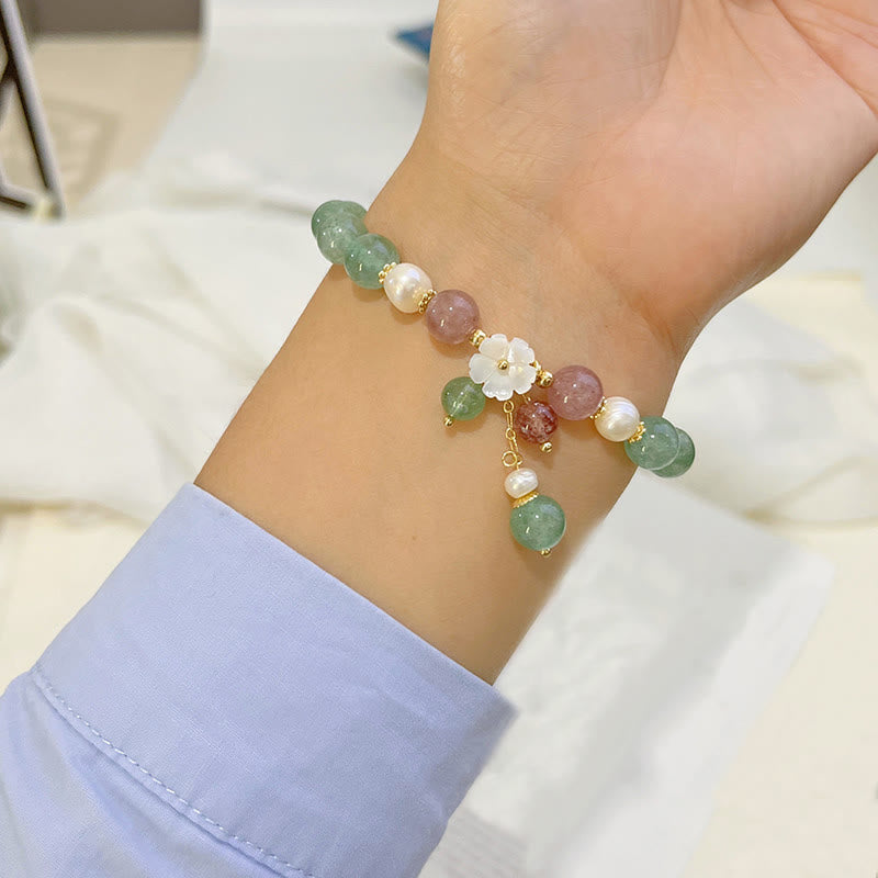 Buddha Stonesグリーンストロベリークォーツシェル ピーチブロッサム スージングブレスレット - image 4