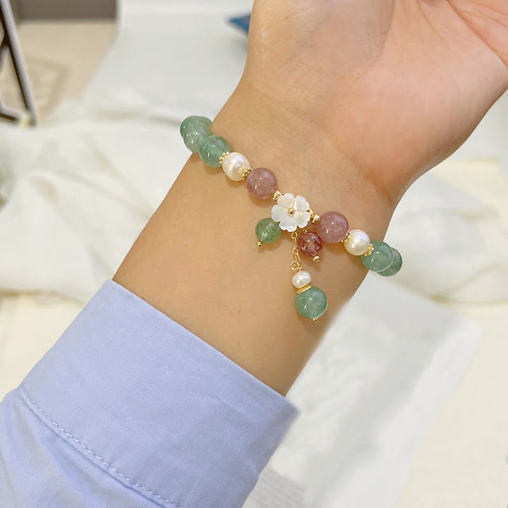 Buddha Stonesグリーンストロベリークォーツシェル ピーチブロッサム スージングブレスレット - image 4