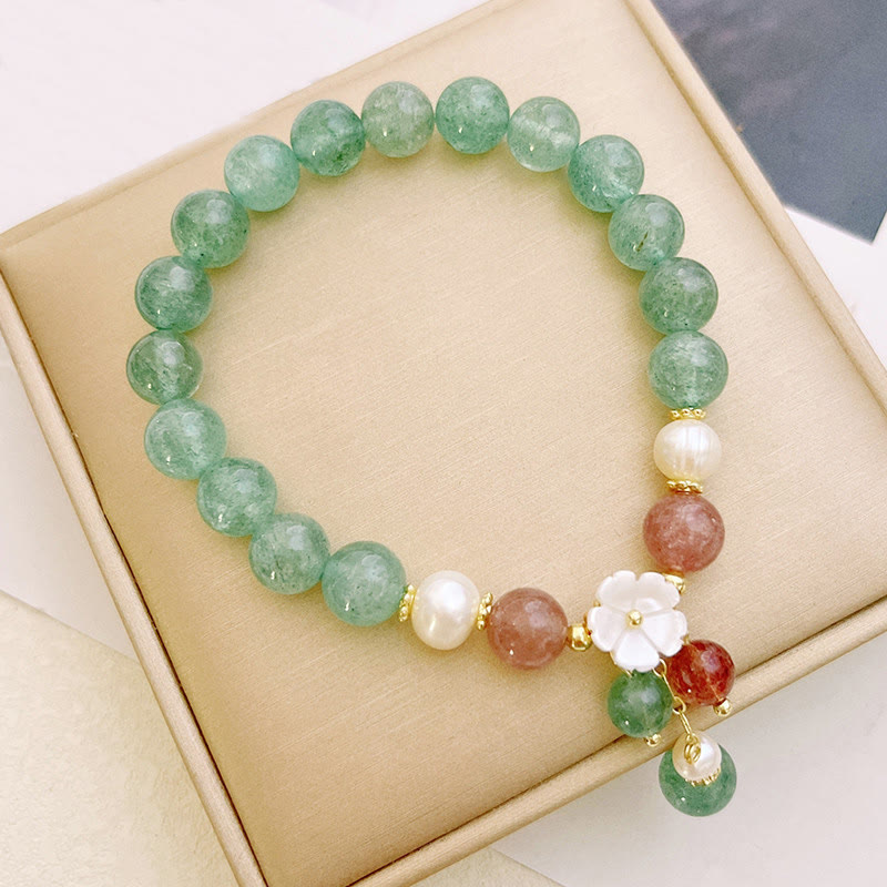 Buddha Stonesグリーンストロベリークォーツシェル ピーチブロッサム スージングブレスレット - image 2