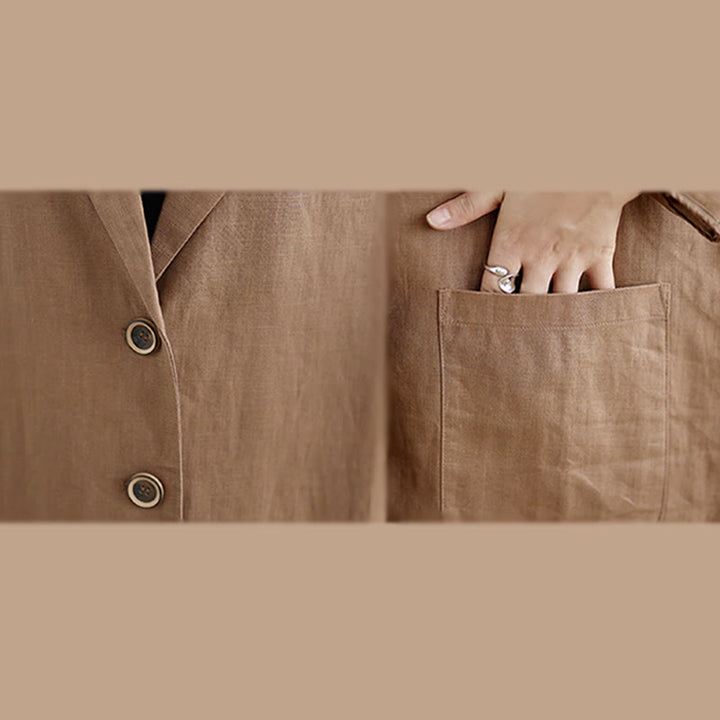 Buddha Stonesカジュアル 秋 ボタンデザイン ラペル レディース コットンリネン コート ポケット付き - image 12