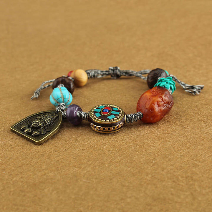 Buddha Stonesチベット仏陀の目 ターコイズ ロータス ザキラム 守護ロープ ブレスレット - image 5