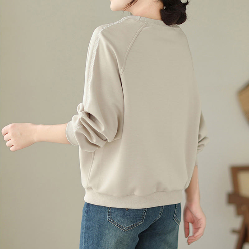 Buddha Stones秋 無地 クルーネック コットン プルオーバー レディース スウェットシャツ  - image 3