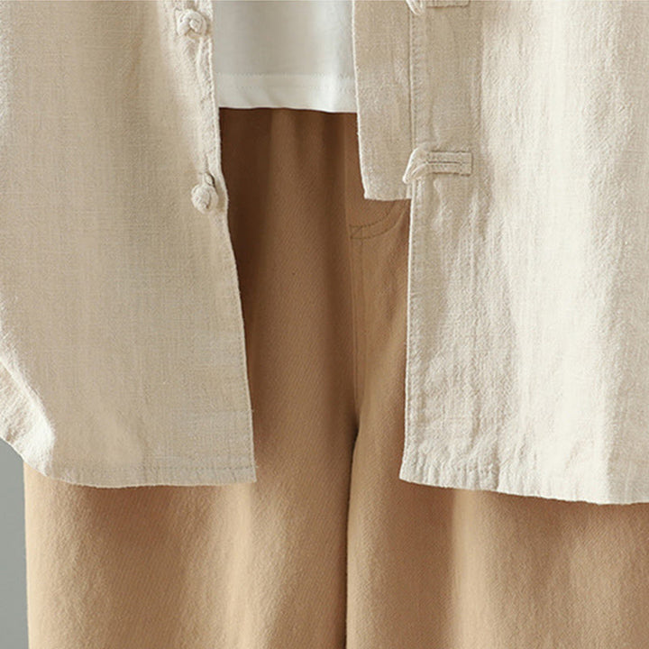 Buddha Stonesレディース 無地 シンプル 中国風 カエルボタンデザイン コットンリネン シャツ - image 8