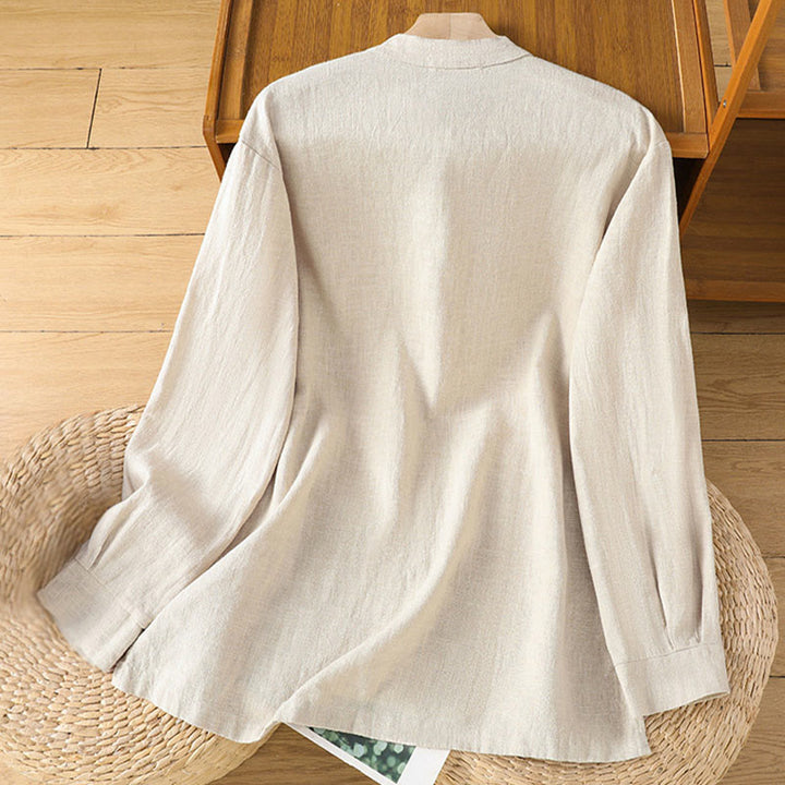 Buddha Stones春 無地 シンプル 裾スリットデザイン コットンリネン レディース シャツ - image 2