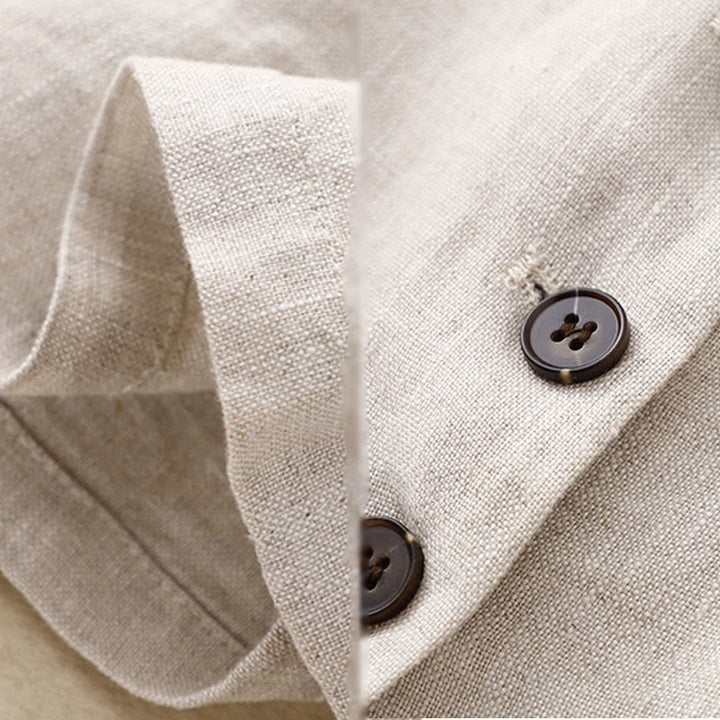 Buddha Stones通勤用レトロピュアカラーラペルコットンリネンレディースジャケット（ポケット付き） - image 9