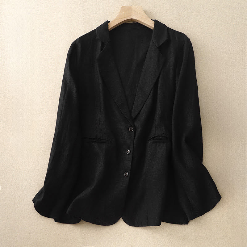 Buddha Stones通勤用 レトロ ピュアカラー ラペル レディース ジャケット ポケット付き - 黒 - US12、 UK/AU16、 EU44 (2XL) - image 4