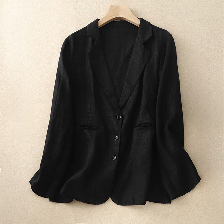 Buddha Stones通勤用 レトロ ピュアカラー ラペル レディース ジャケット ポケット付き - 黒 - US12、 UK/AU16、 EU44 (2XL) - image 4