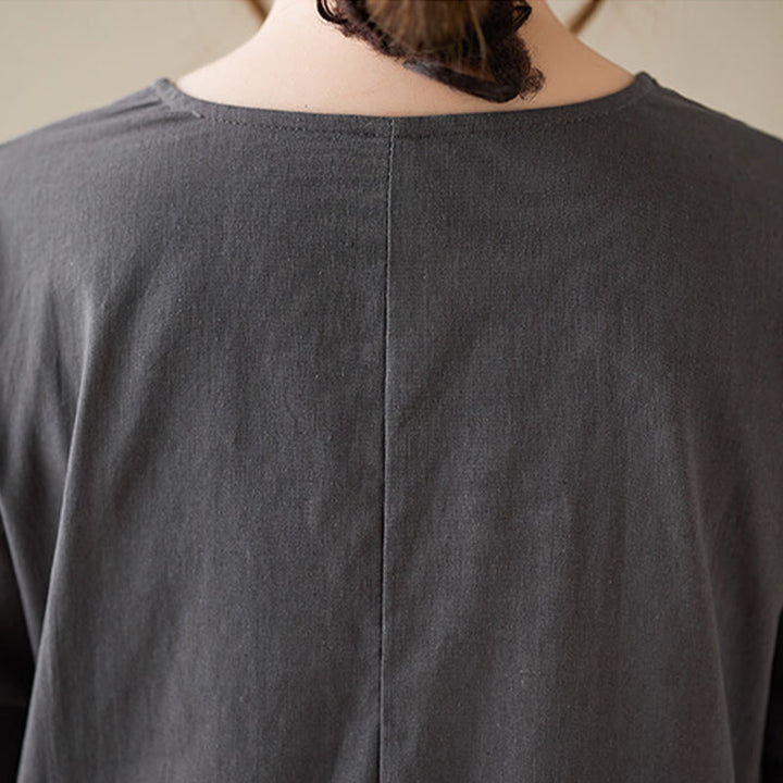 Buddha Stonesカジュアル プレーン クルーネック コットンリネン ミディドレス ポケット付き - image 11