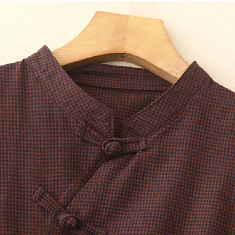 Buddha Stonesカジュアル 無地 フロッグボタン コットン ミディドレス ポケット付き - image 2