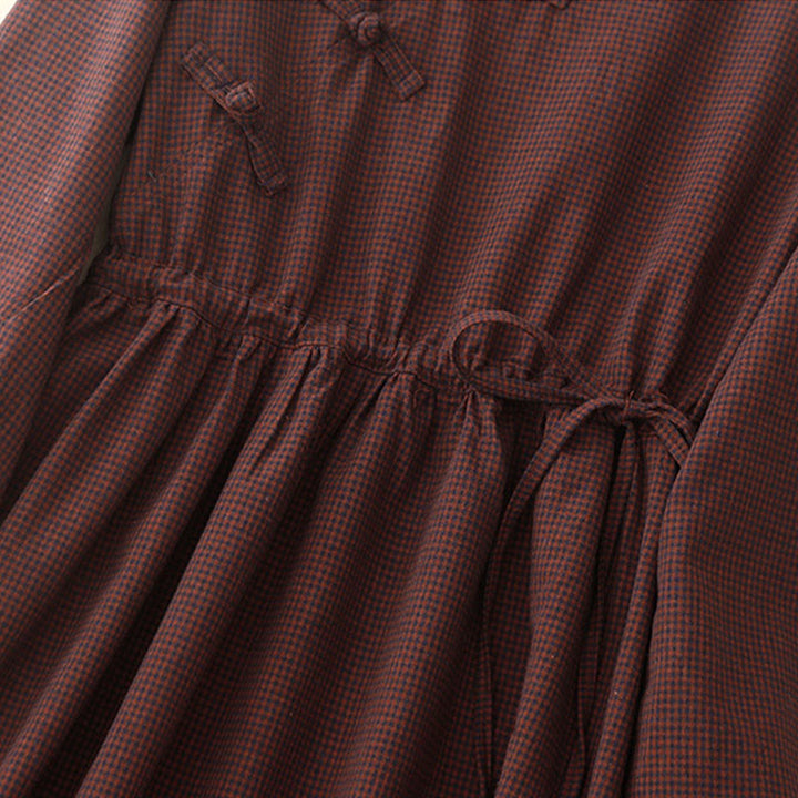 Buddha Stonesカジュアル 無地 フロッグボタン コットン ミディドレス ポケット付き - image 6