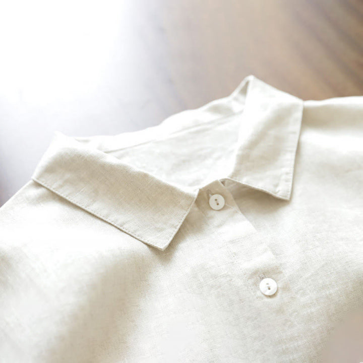Buddha Stonesカジュアル 無地 レースアップ スタンドカラー リネン ミディドレス ポケット付き - image 11