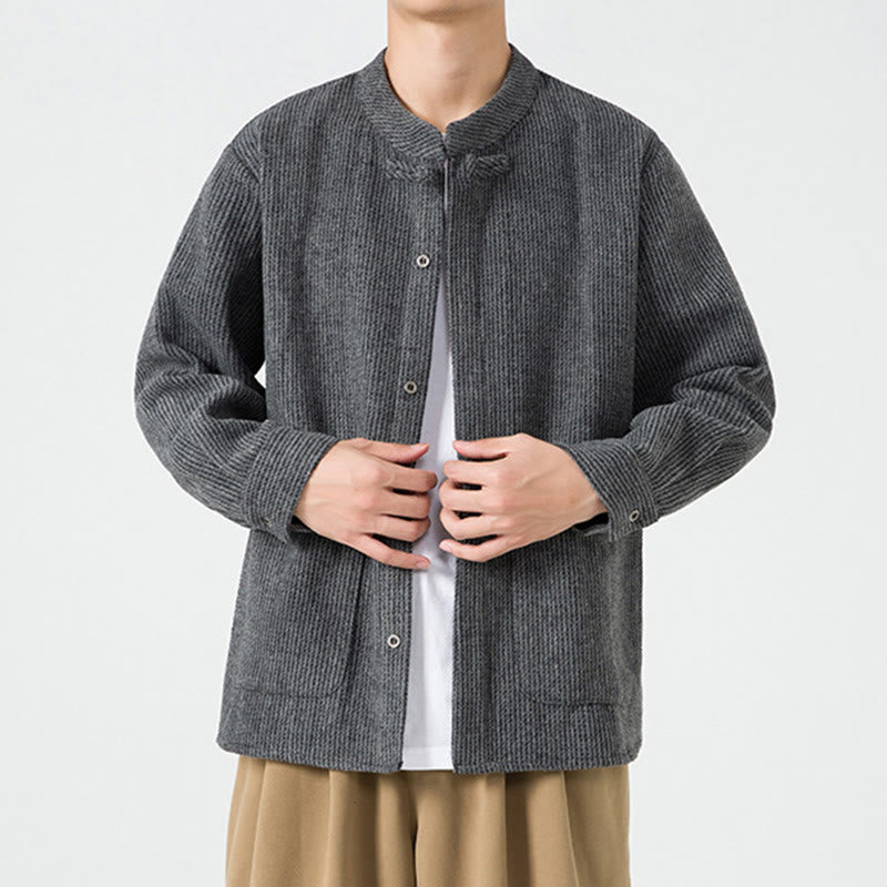 Buddha Stones長袖 カエルボタンデザイン メンズ コットンジャケット シャツ ポケット付き - image 6