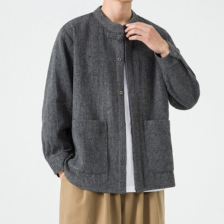 Buddha Stones長袖 カエルボタンデザイン メンズ コットンジャケット シャツ ポケット付き - image 8