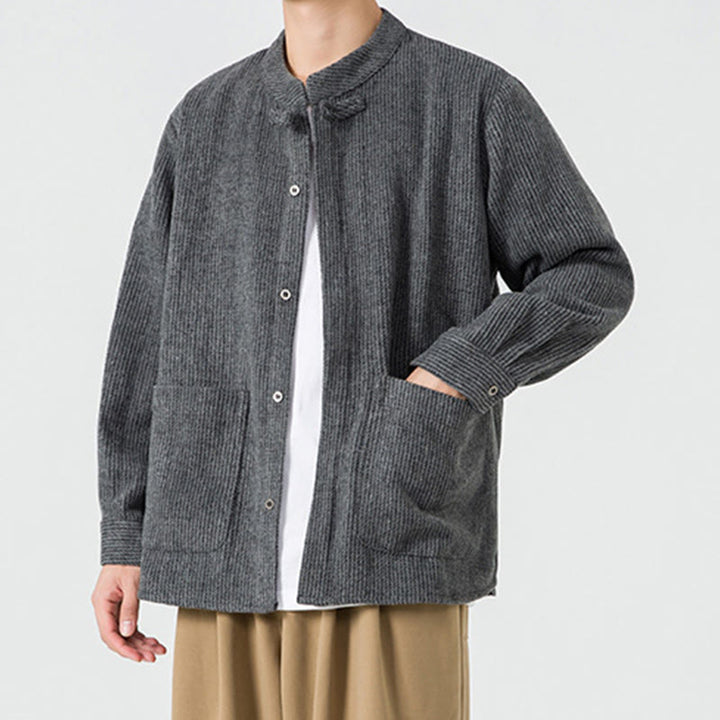 Buddha Stones長袖 カエルボタンデザイン メンズ コットンジャケット シャツ ポケット付き - image 3