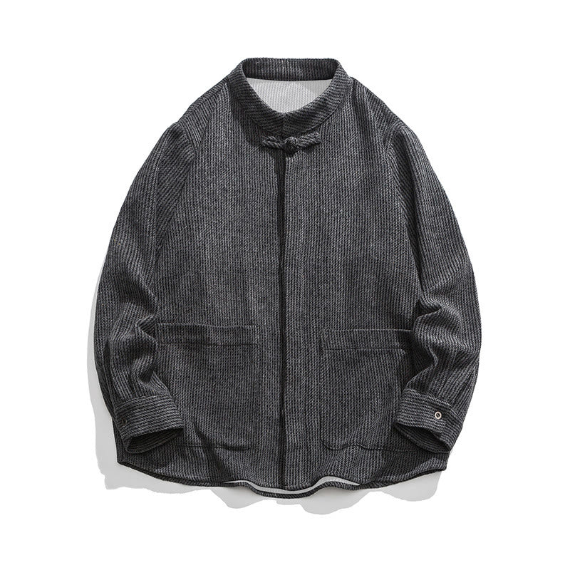 Buddha Stones長袖 カエルボタンデザイン メンズ コットンジャケット シャツ ポケット付き - image 2