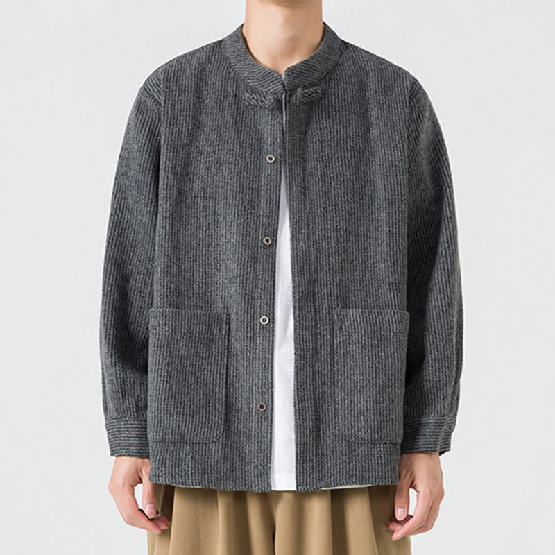 Buddha Stones長袖 カエルボタンデザイン メンズ コットンジャケット シャツ ポケット付き - 黒 - US/UK/AU46、 EU56 (5XL) - image 1