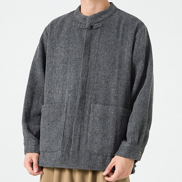 Buddha Stones長袖 カエルボタンデザイン メンズ コットンジャケット シャツ ポケット付き - image 4
