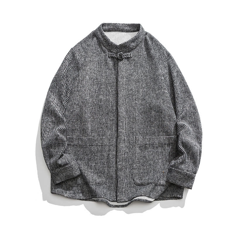 Buddha Stones長袖 カエルボタンデザイン メンズ コットンジャケット シャツ ポケット付き - ダークグレー - US/UK/AU46、 EU56 (5XL) - image 11