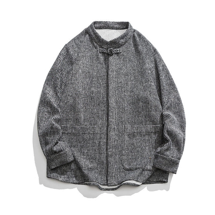 Buddha Stones長袖 カエルボタンデザイン メンズ コットンジャケット シャツ ポケット付き - ダークグレー - US/UK/AU46、 EU56 (5XL) - image 11