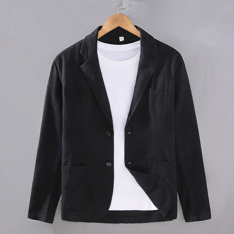 Buddha Stones長袖ボタン無地デザインメンズリネンジャケットシャツ ポケット付き - 黒 - US/UK/AU42、 EU52 (3XL) - image 10