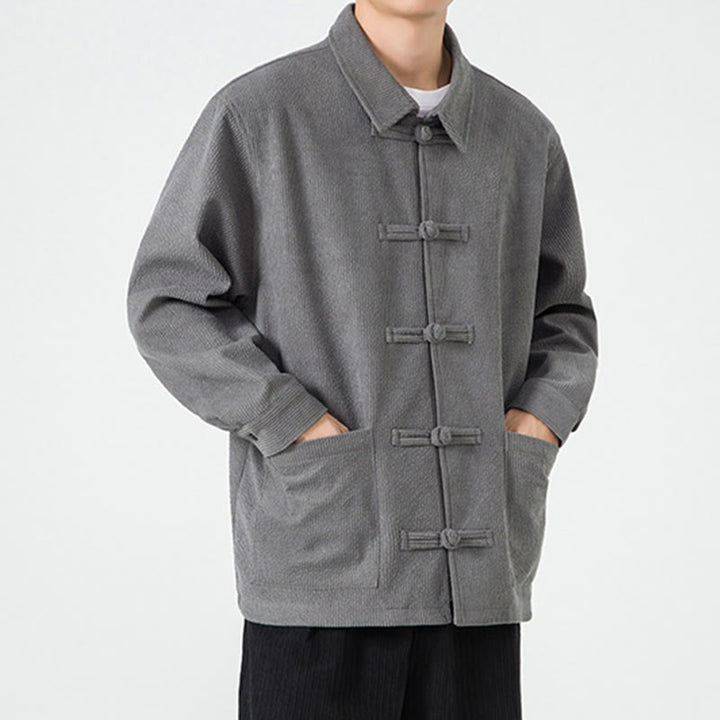 Buddha Stones長袖 カエルボタンデザイン メンズ ポリエステルジャケット シャツ ポケット付き - image 3