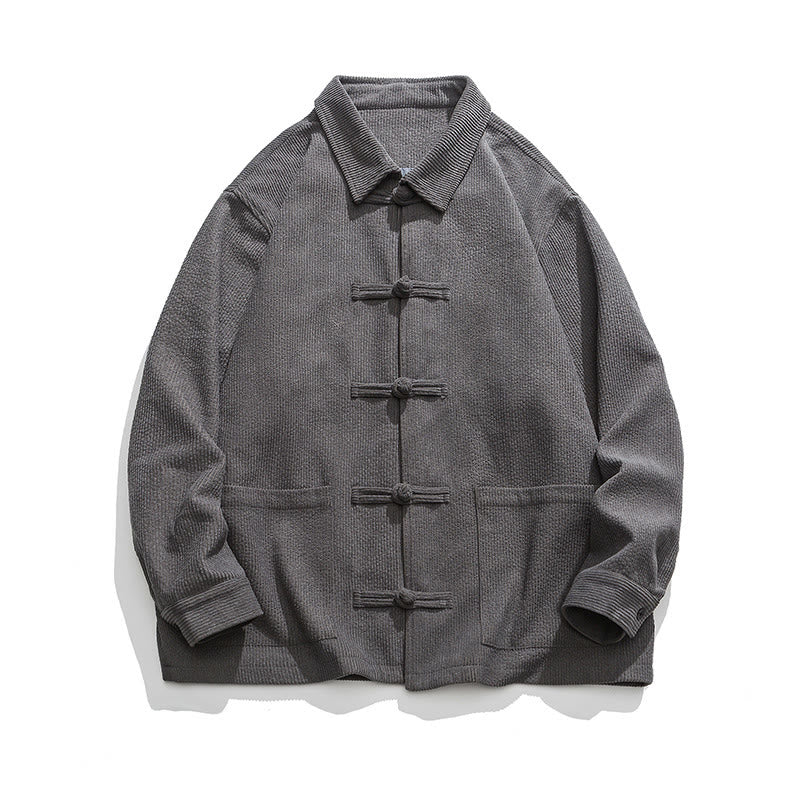 Buddha Stones長袖 カエルボタンデザイン メンズ ポリエステルジャケット シャツ ポケット付き - image 2