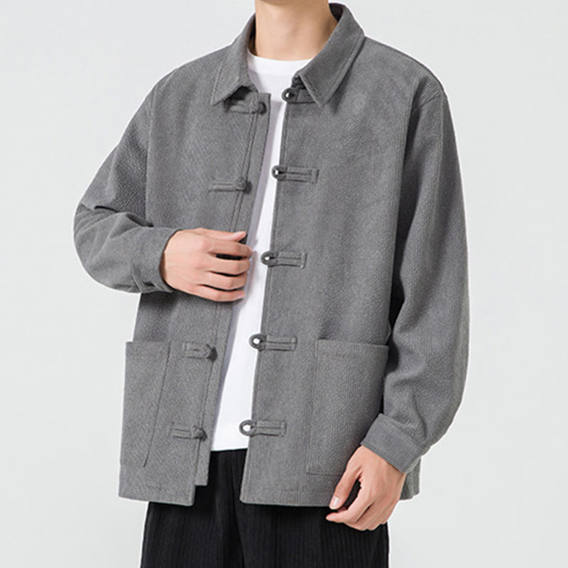 Buddha Stones長袖 カエルボタンデザイン メンズ ポリエステルジャケット シャツ ポケット付き - image 7