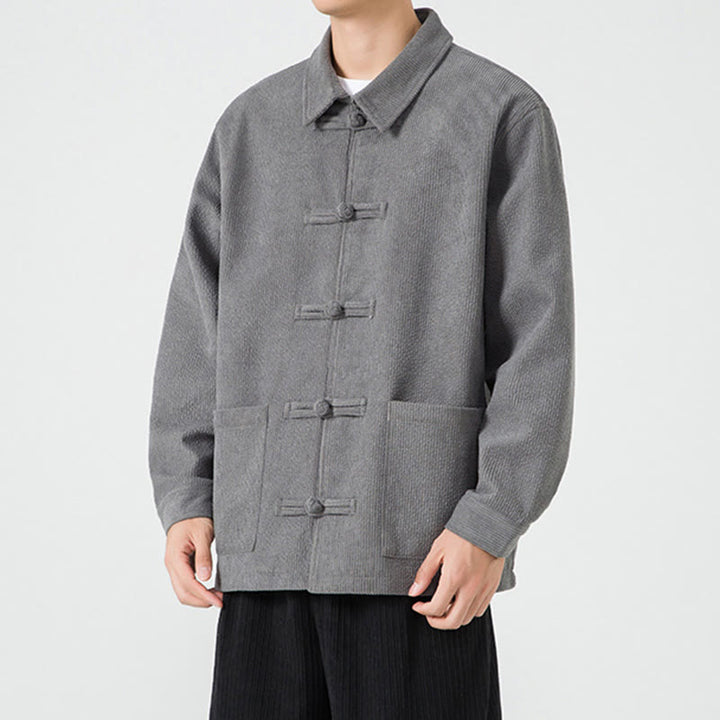 Buddha Stones長袖 カエルボタンデザイン メンズ ポリエステルジャケット シャツ ポケット付き - image 4