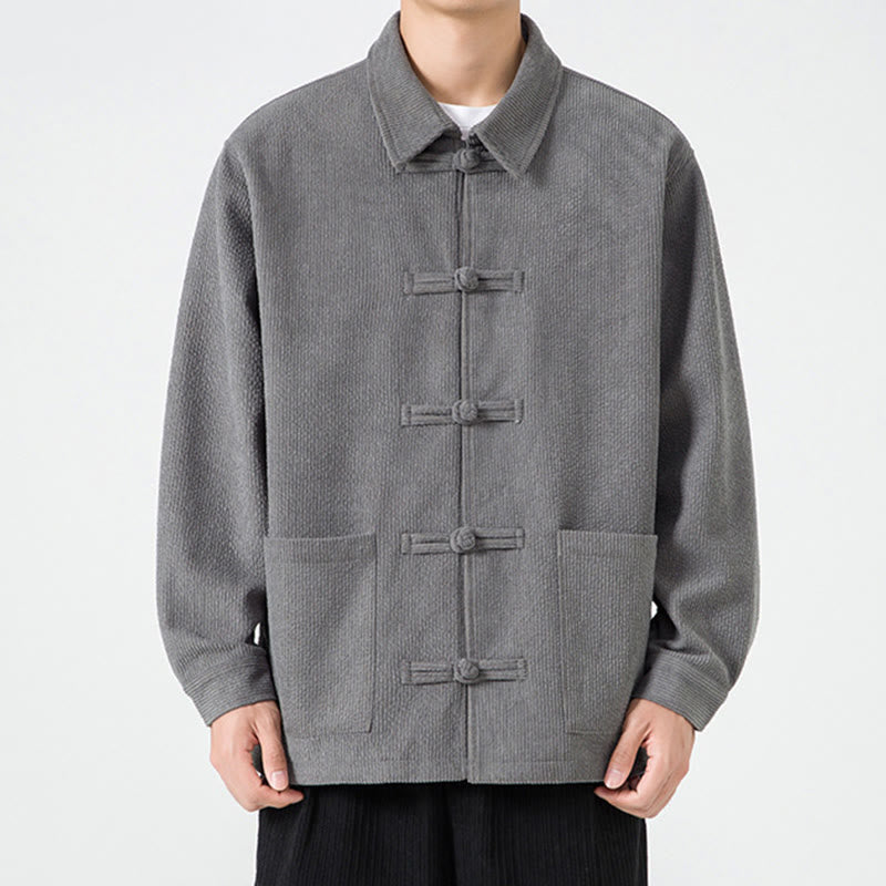 Buddha Stones長袖 カエルボタンデザイン メンズ ポリエステルジャケット シャツ ポケット付き - image 5
