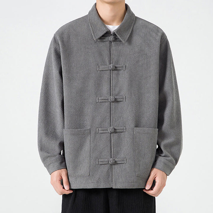 Buddha Stones長袖 カエルボタンデザイン メンズ ポリエステルジャケット シャツ ポケット付き - image 5