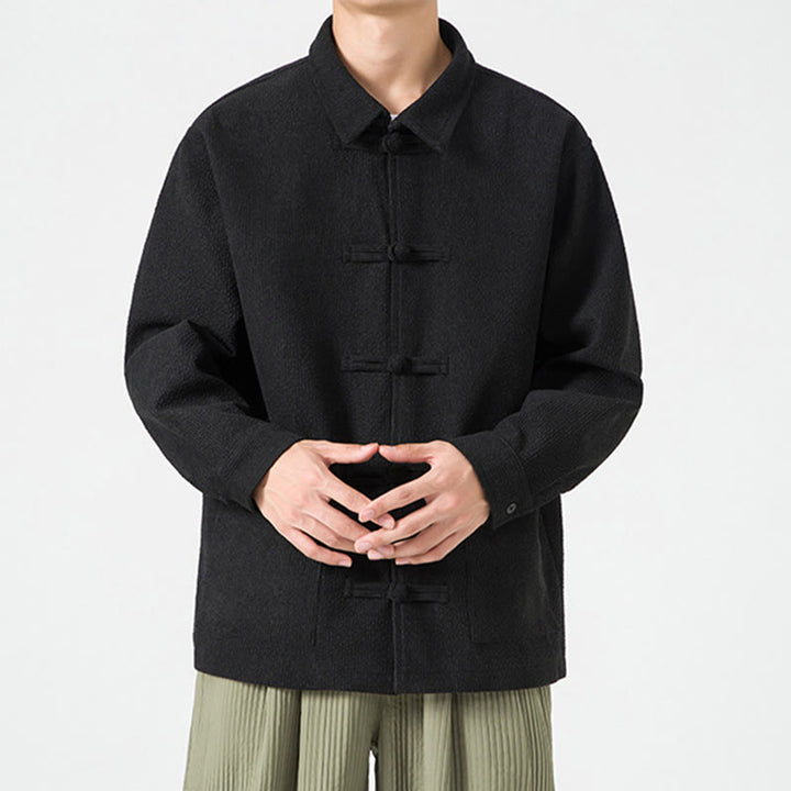 Buddha Stones長袖 カエルボタンデザイン メンズ ポリエステルジャケット シャツ ポケット付き - image 16