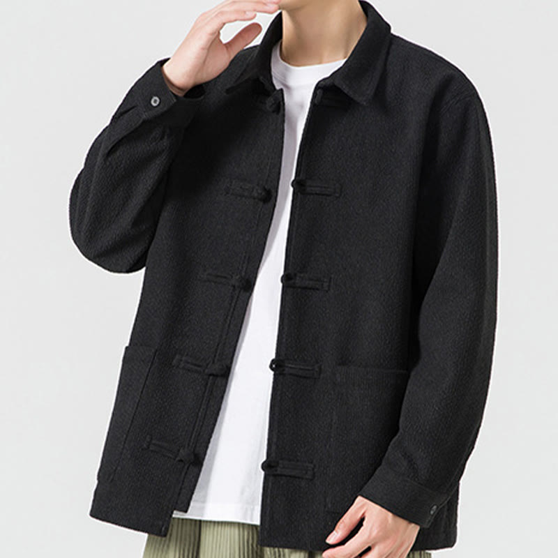 Buddha Stones長袖 カエルボタンデザイン メンズ ポリエステルジャケット シャツ ポケット付き - image 15