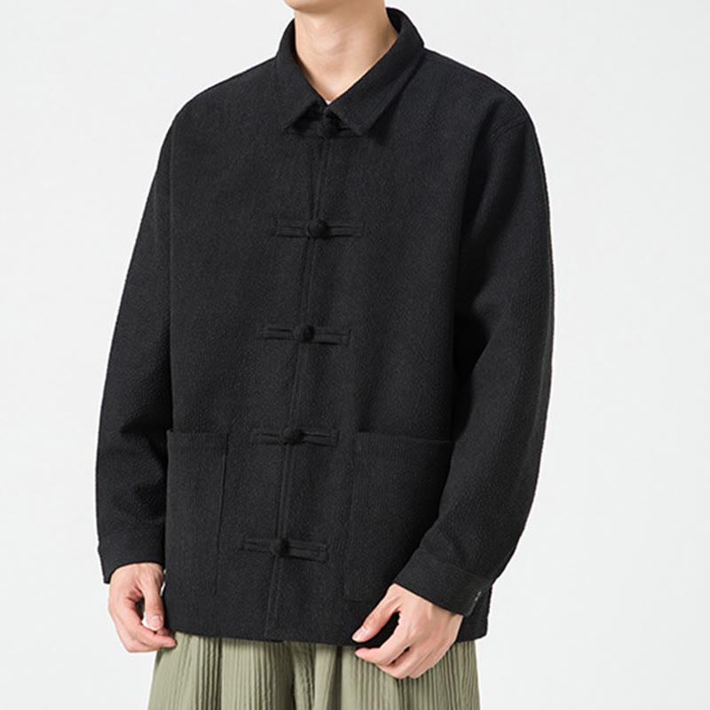 Buddha Stones長袖 カエルボタンデザイン メンズ ポリエステルジャケット シャツ ポケット付き - image 18