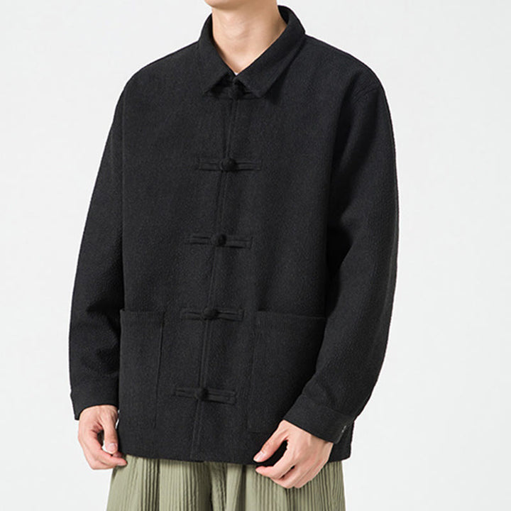 Buddha Stones長袖 カエルボタンデザイン メンズ ポリエステルジャケット シャツ ポケット付き - image 18