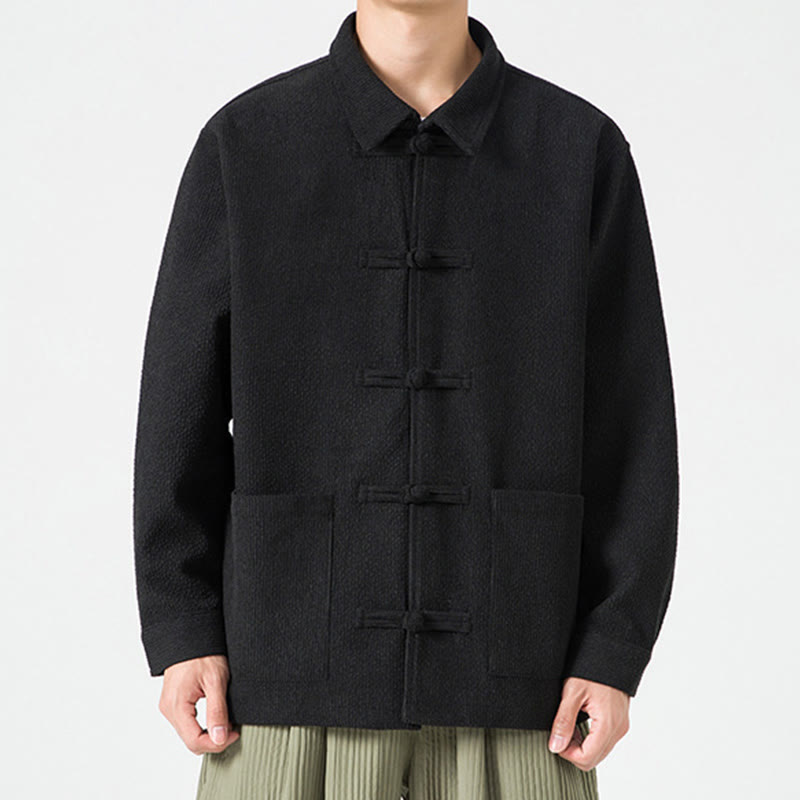 Buddha Stones長袖 カエルボタンデザイン メンズ ポリエステルジャケット シャツ ポケット付き - image 19