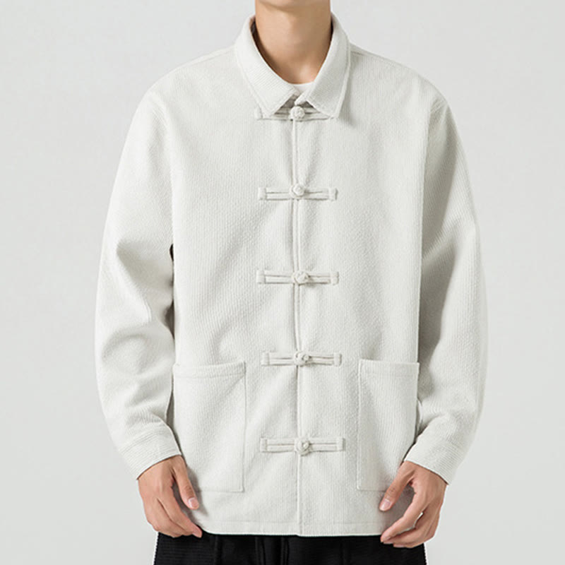 Buddha Stones長袖 カエルボタンデザイン メンズ ポリエステルジャケット シャツ ポケット付き - 白 - US/UK/AU46、 EU56 (5XL) - image 20